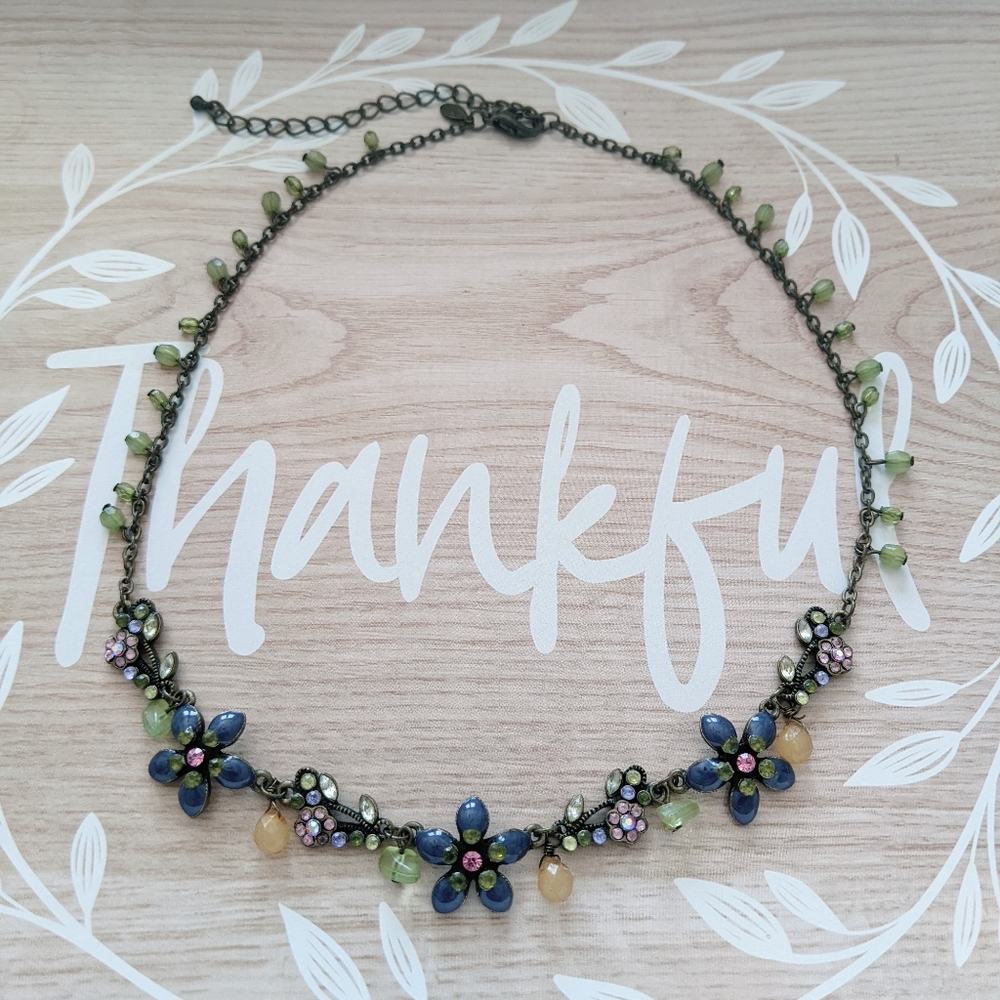Purple and green flower necklace